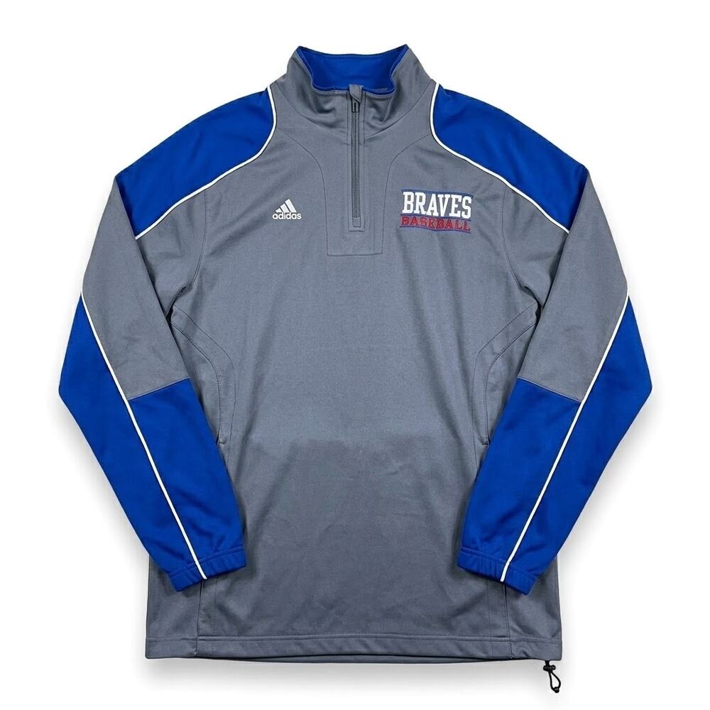 ATLANTA BRAVES 1/4 Zip Performance Pullover Gray MLB Baseball Adidas Mens Large